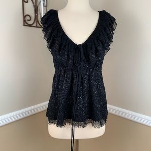 Alice + Olivia Ruffle Lace Silk Sleeveless Top